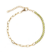 Pulsera acero baño oro olivinas talladas